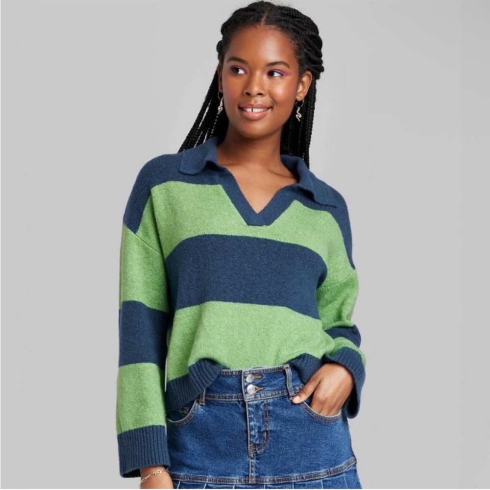 Wild Fable Green and Blue V-Neck Sweater